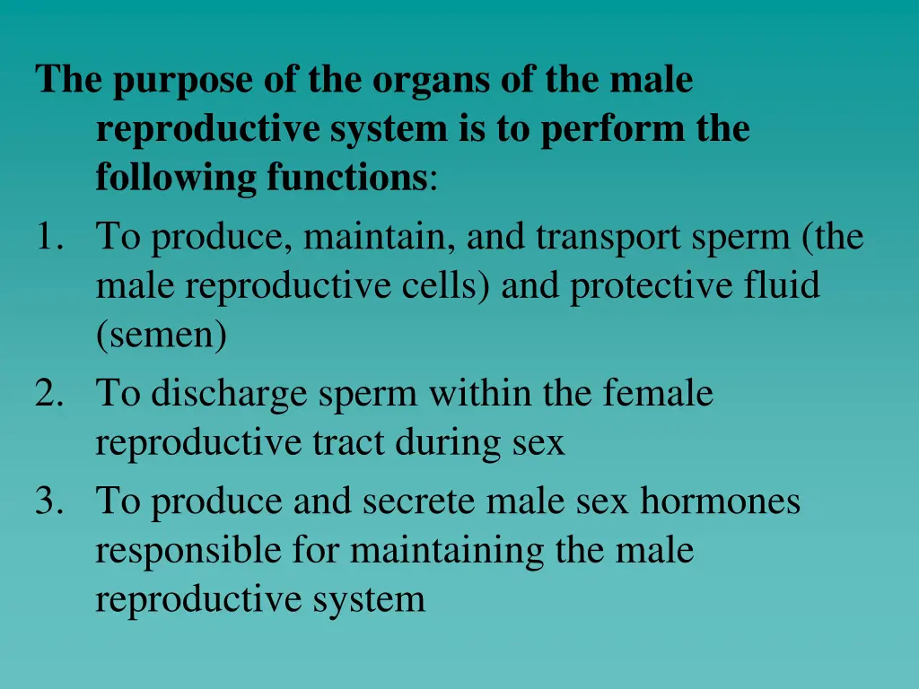 the purpose of the organs of the male