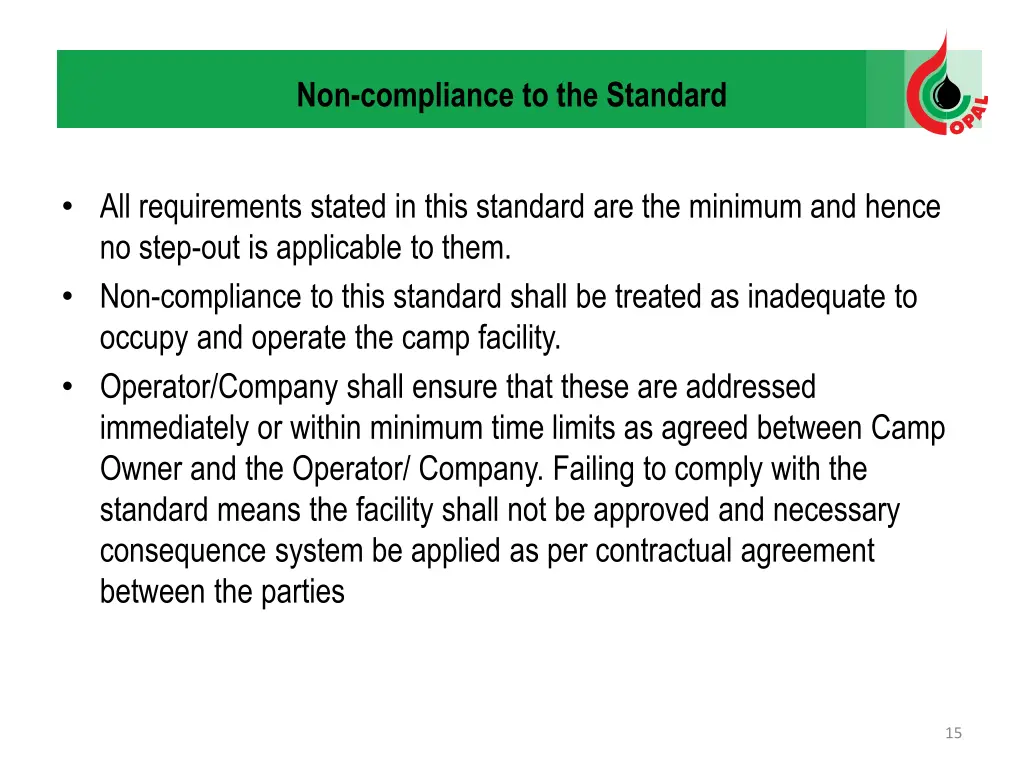 non compliance to the standard