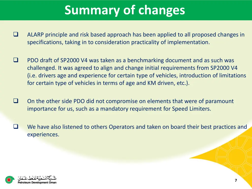 summary of changes