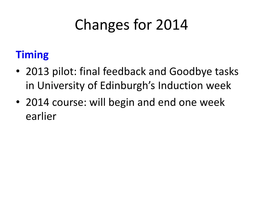 changes for 2014