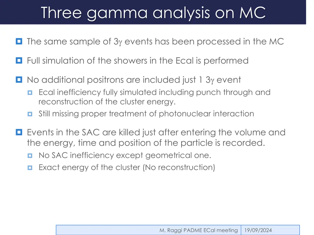 three gamma analysis on mc