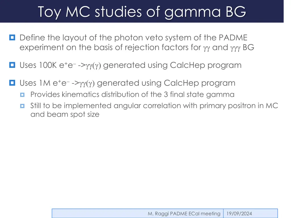 toy mc studies of gamma bg