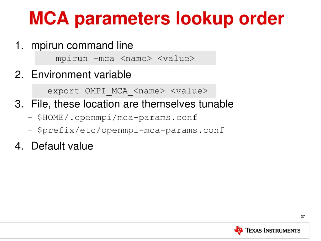 mca parameters lookup order