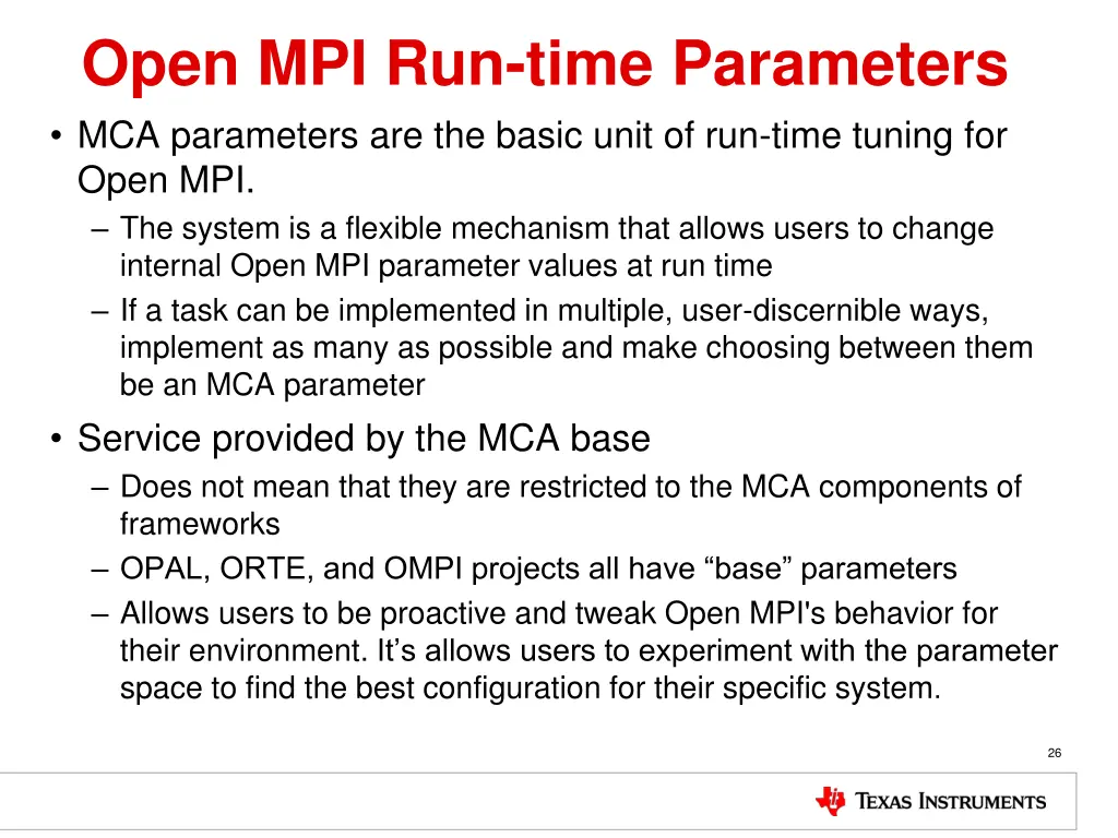 open mpi run time parameters mca parameters