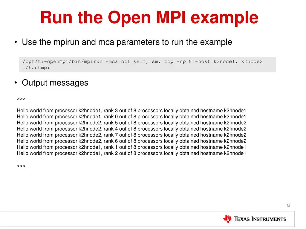 run the open mpi example