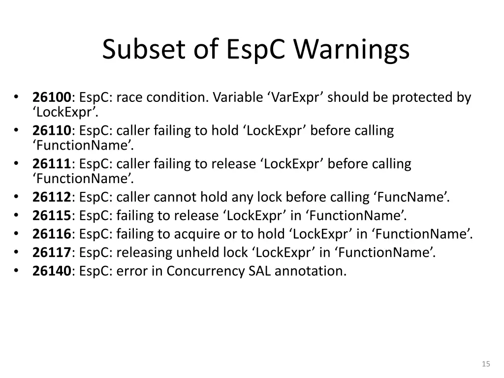 subset of espc warnings