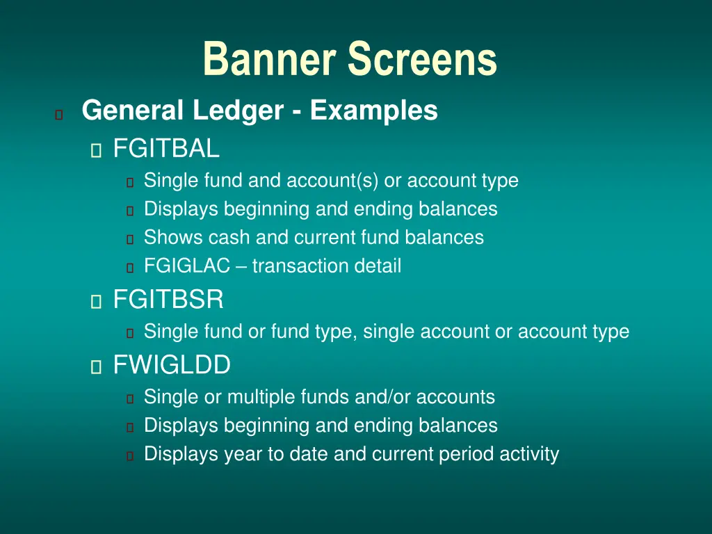 banner screens general ledger examples fgitbal