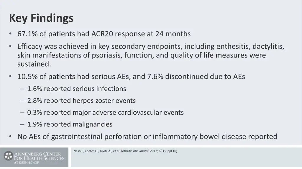 key findings 67 1 of patients had acr20 response