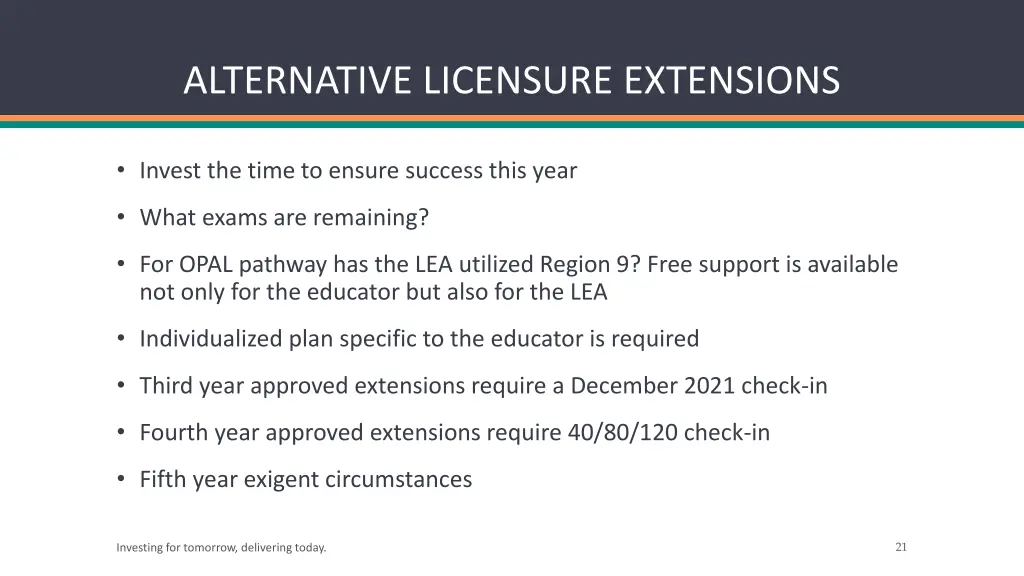 alternative licensure extensions