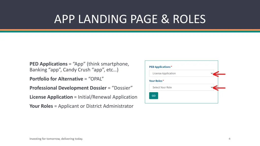 app landing page roles