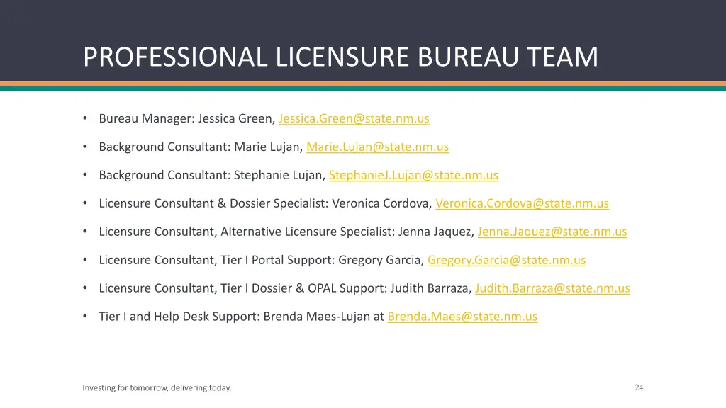 professional licensure bureau team