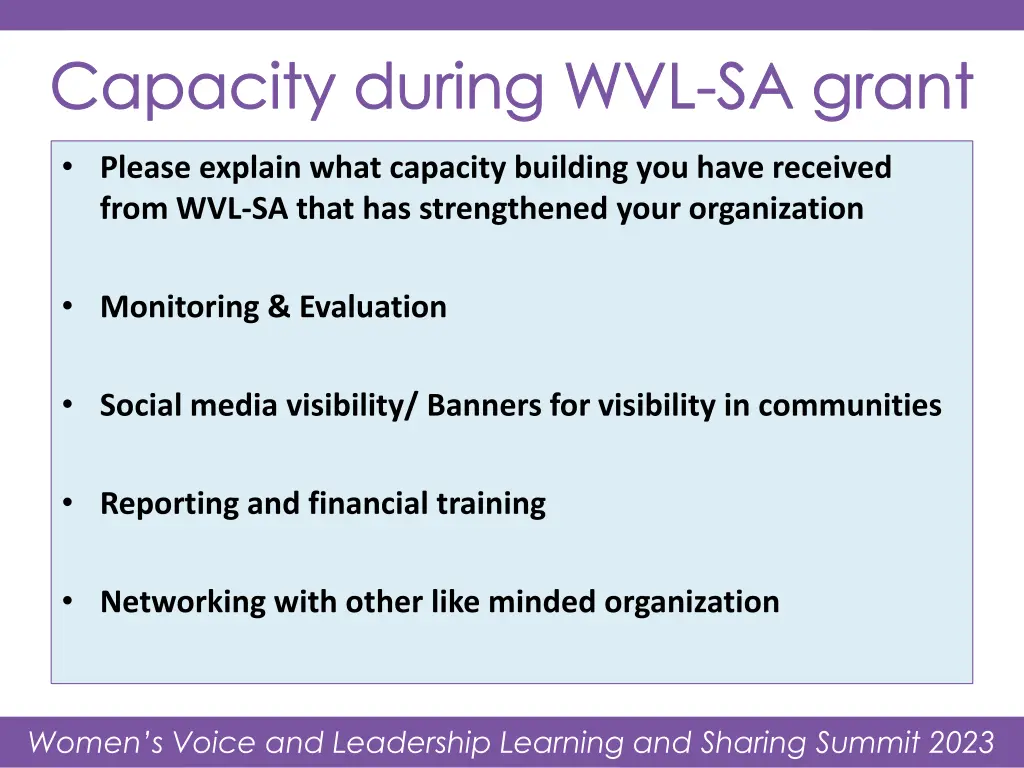 capacity during wvl sa grant