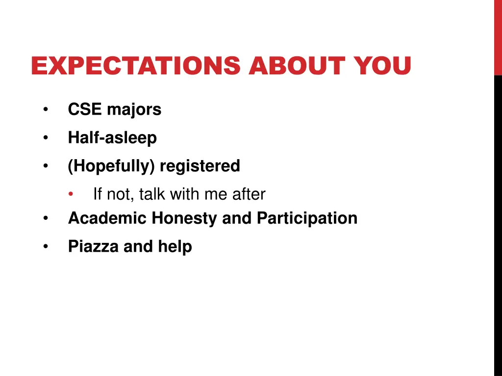 expectations about you