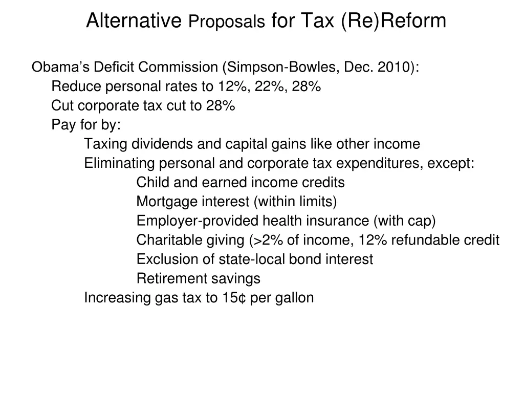 alternative proposals for tax re reform 1