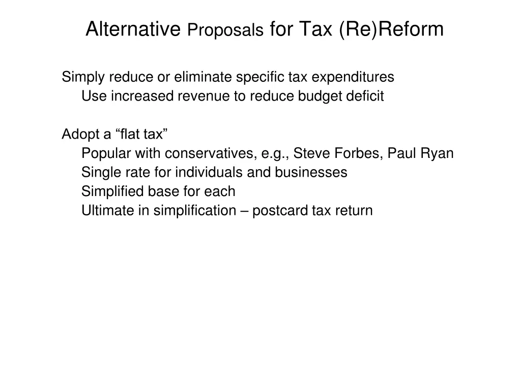 alternative proposals for tax re reform 2