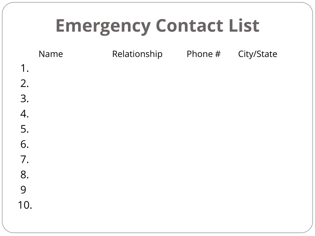 emergency contact list