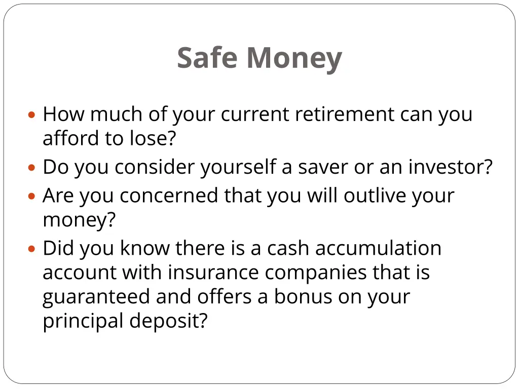 safe money