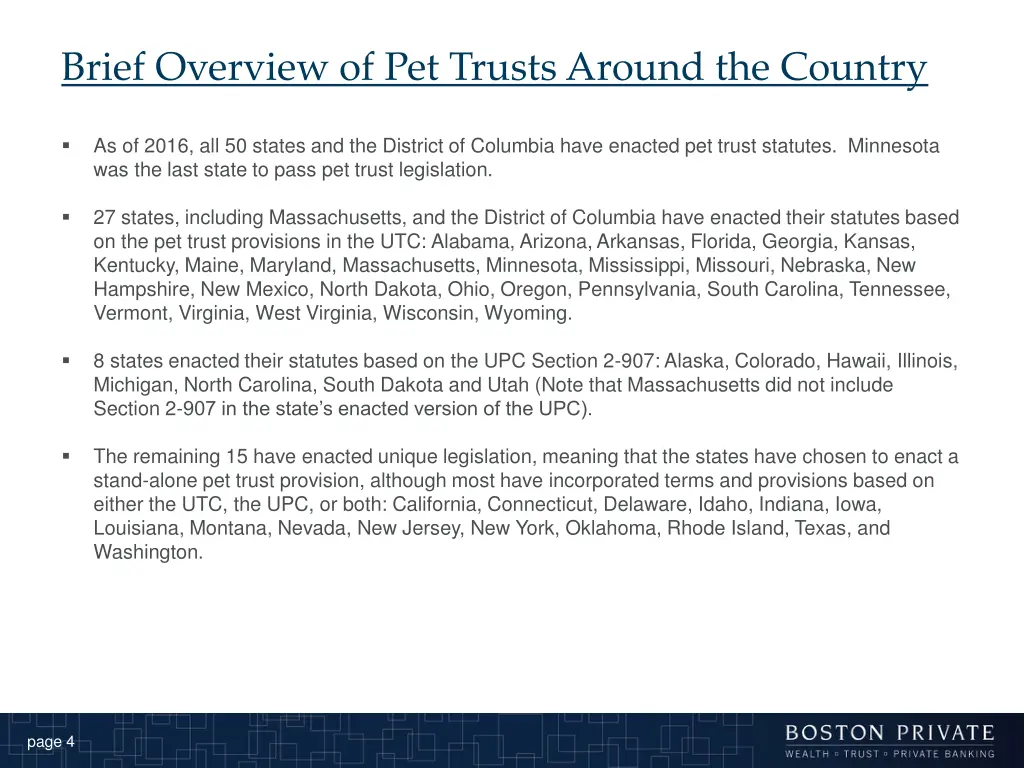 brief overview of pet trusts around the country