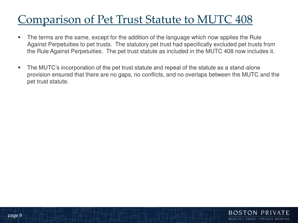 comparison of pet trust statute to mutc 408