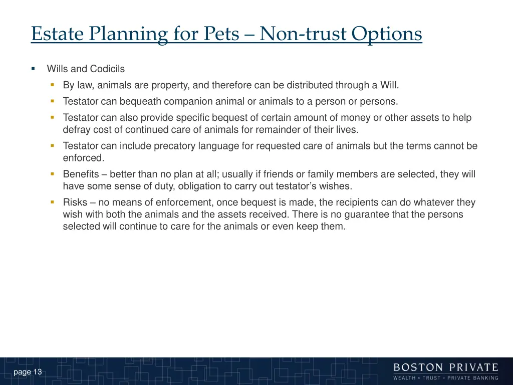 estate planning for pets non trust options