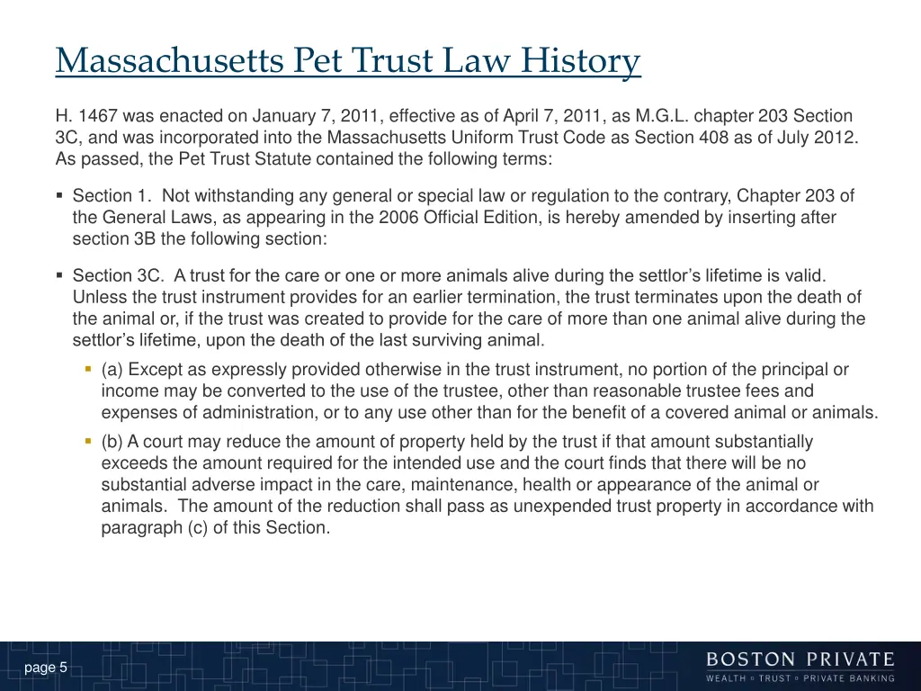 massachusetts pet trust law history