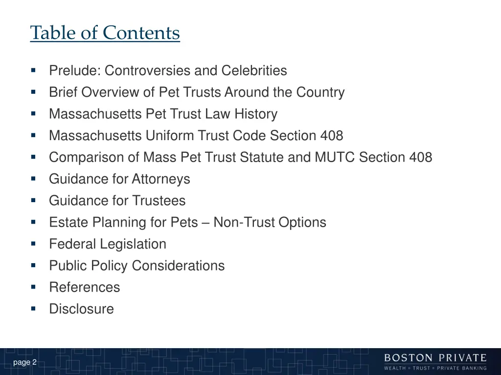 table of contents