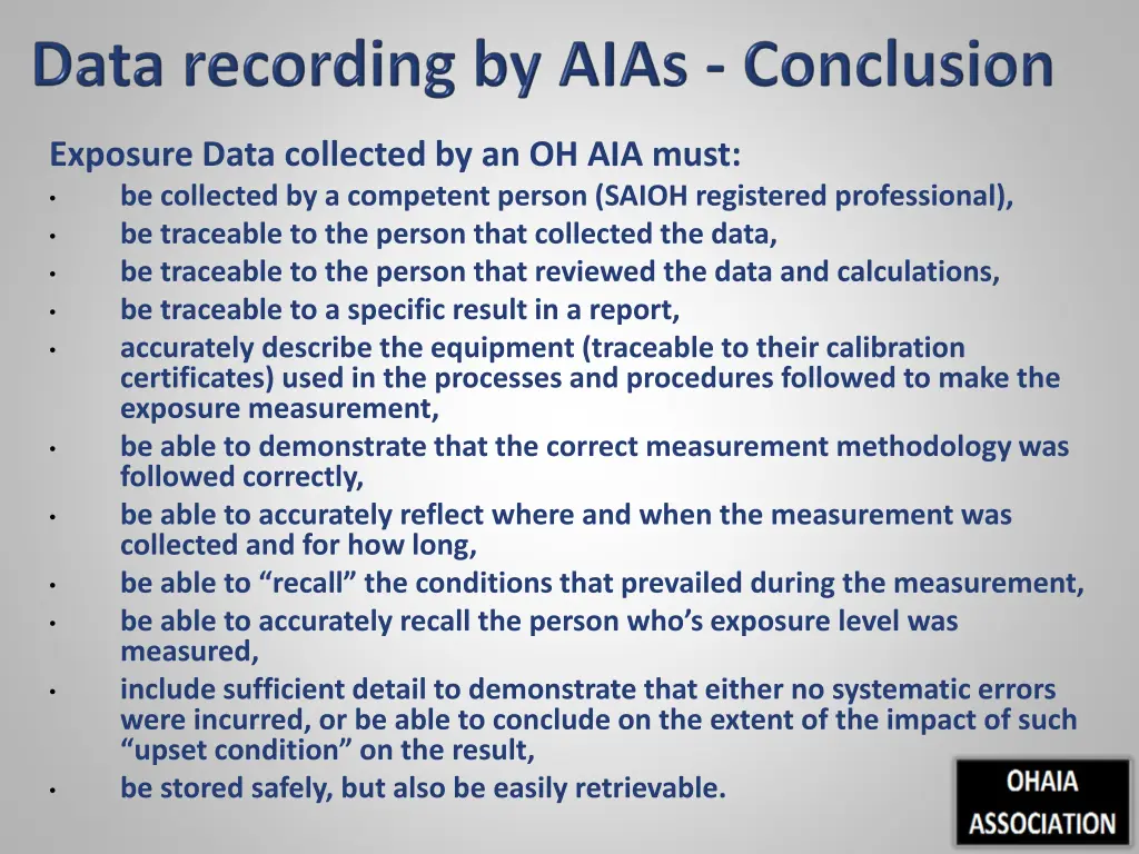 exposure data collected by an oh aia must