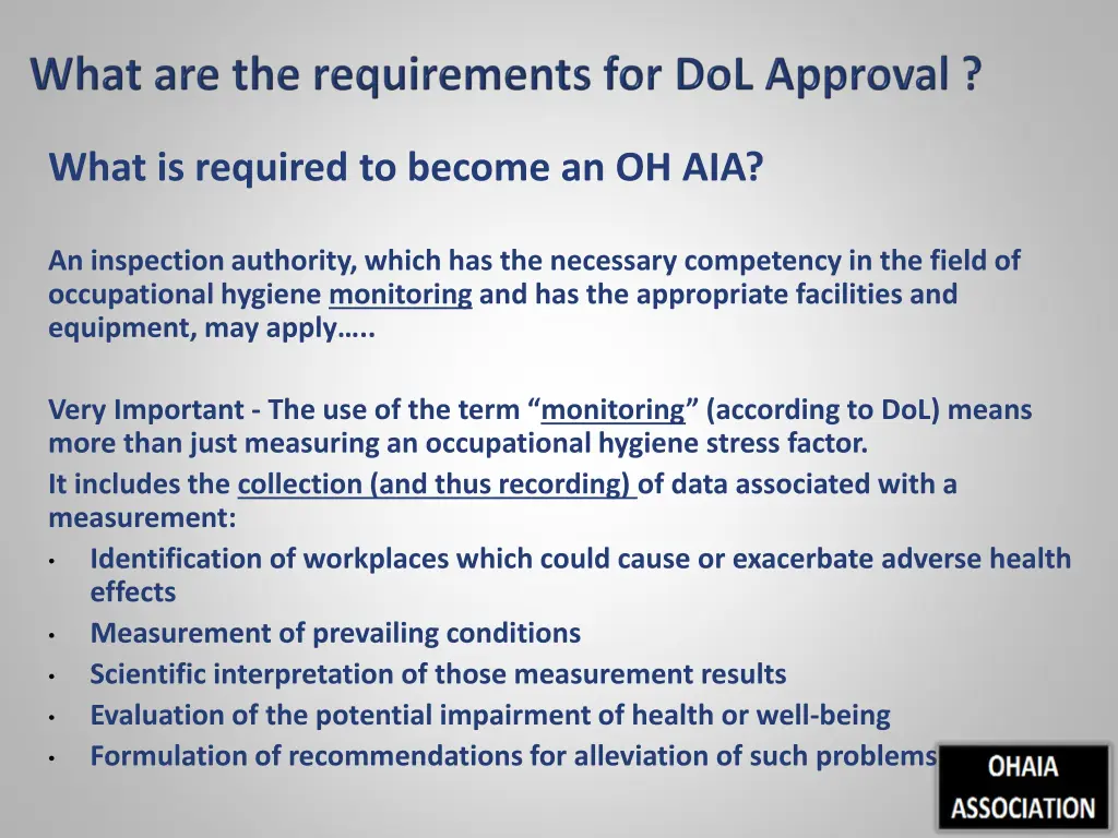 what is required to become an oh aia