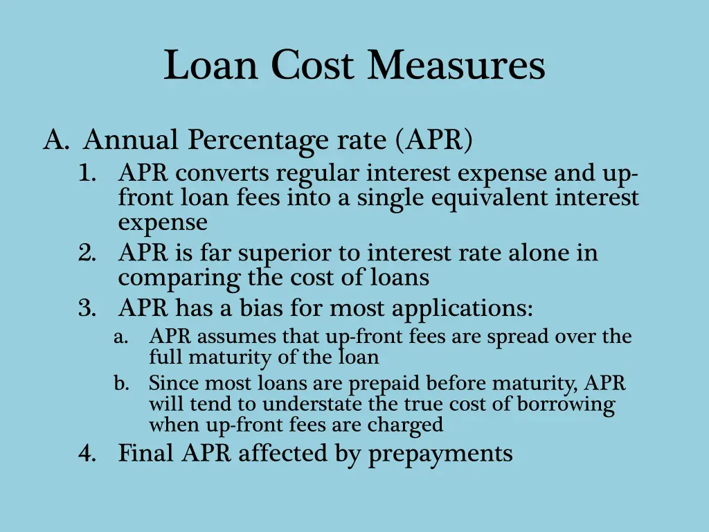 loan cost measures