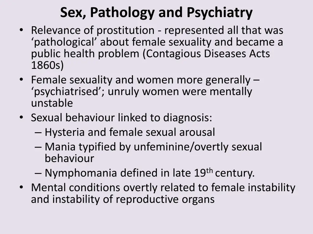 sex pathology and psychiatry relevance