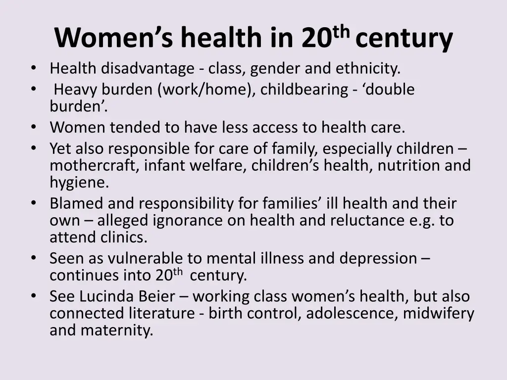 women s health in 20 th century health