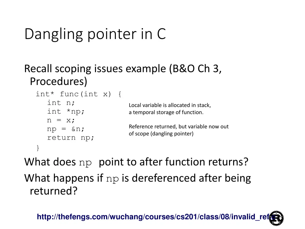 dangling pointer in c