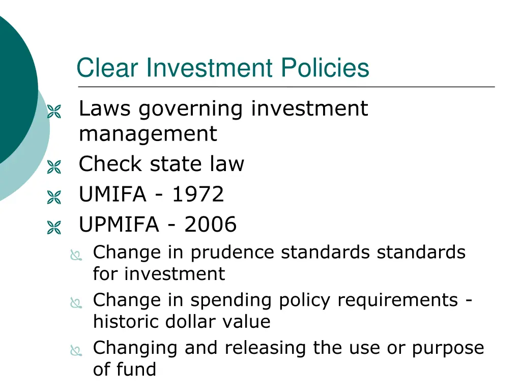 clear investment policies