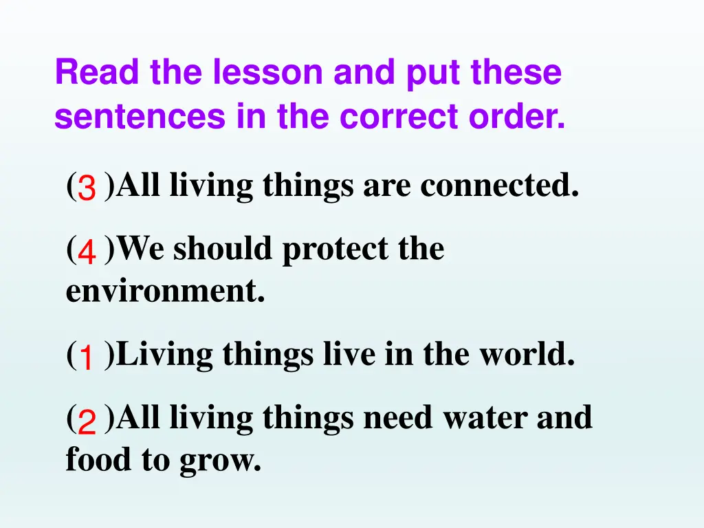 read the lesson and put these sentences