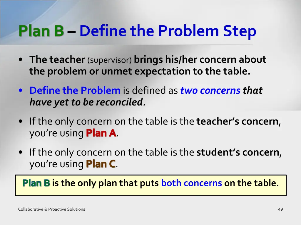 plan b define the problem step