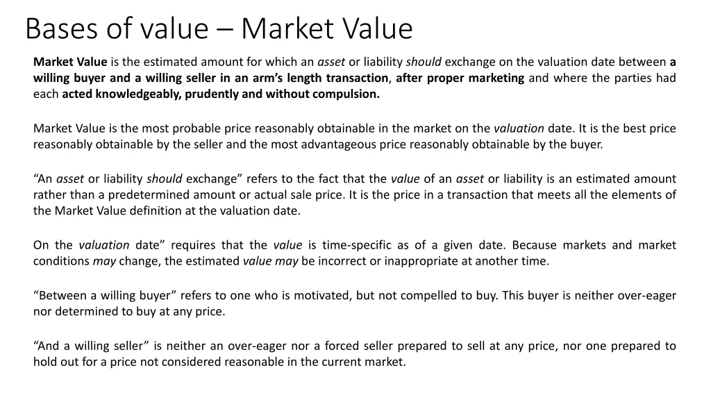 bases of value market value