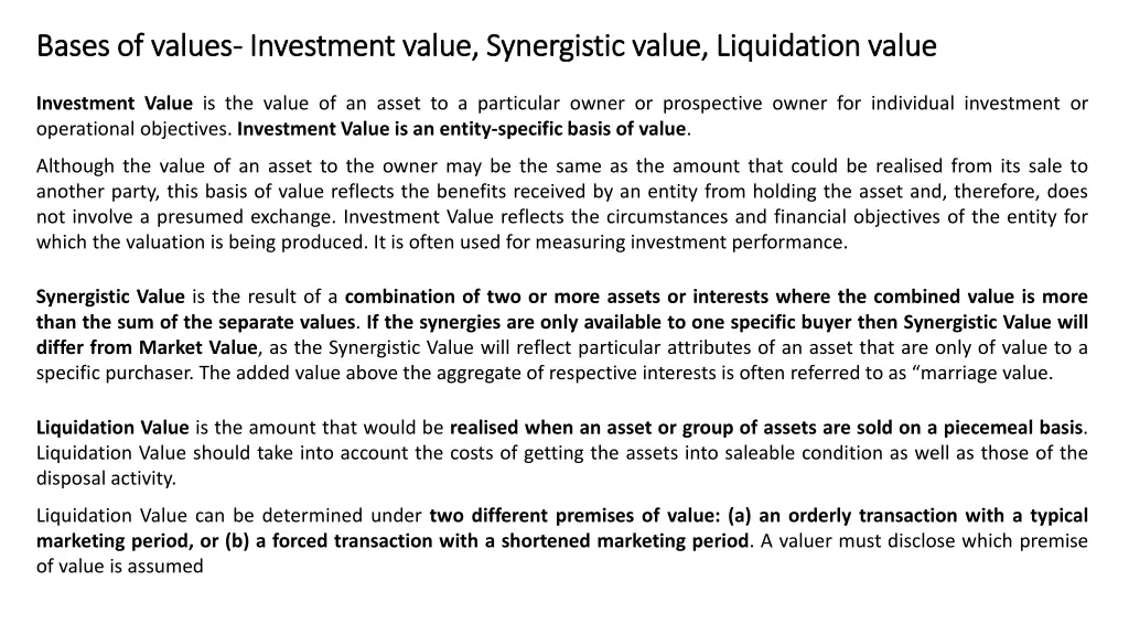 bases of values bases of values investment value