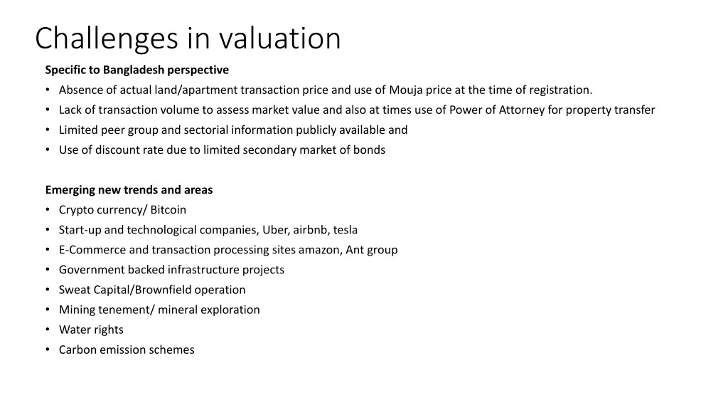 challenges in valuation