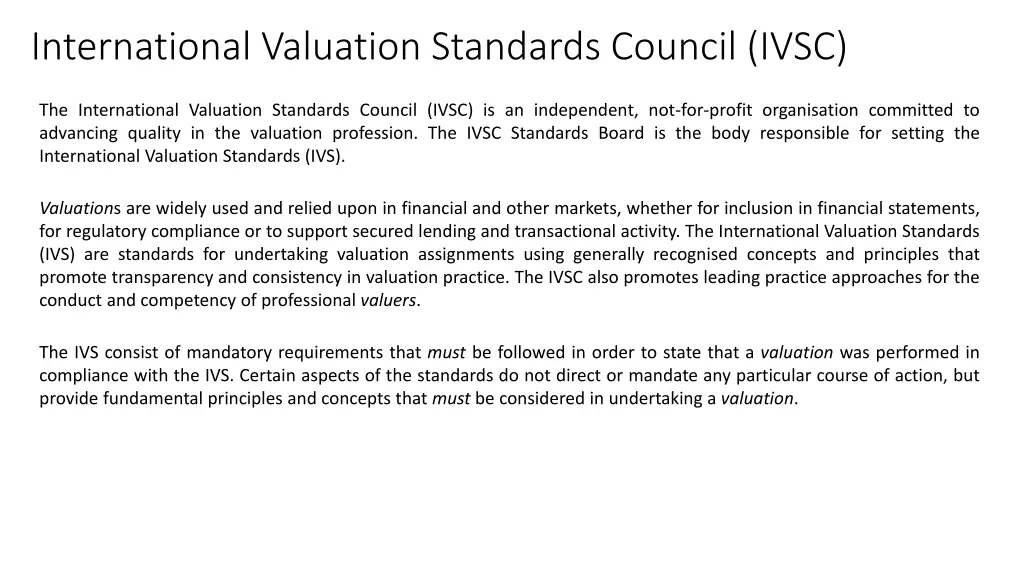 international valuation standards council ivsc