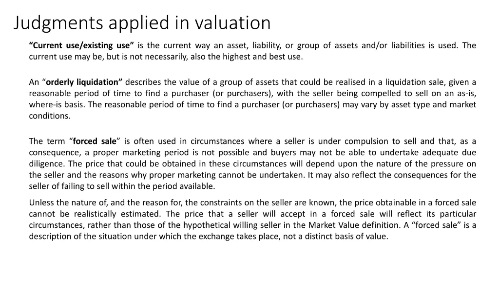 judgments applied in valuation