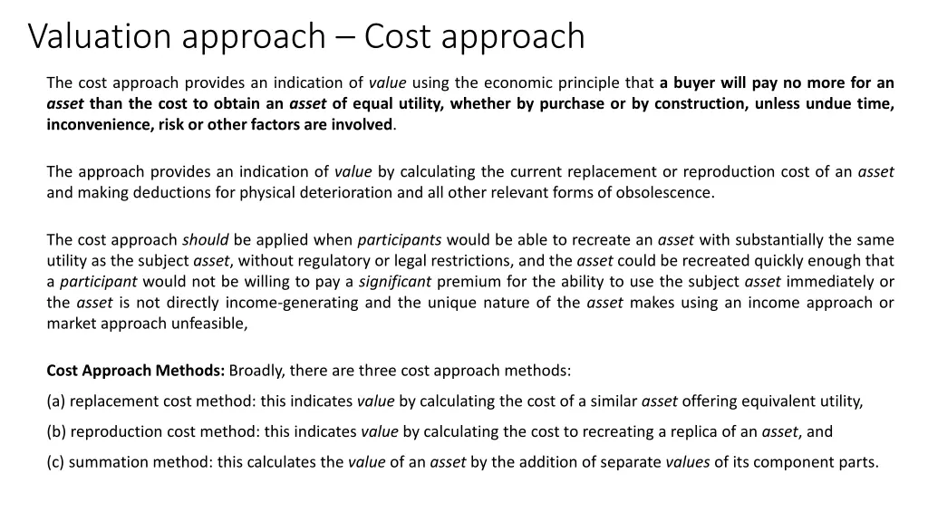 valuation approach cost approach