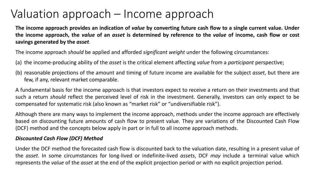 valuation approach income approach