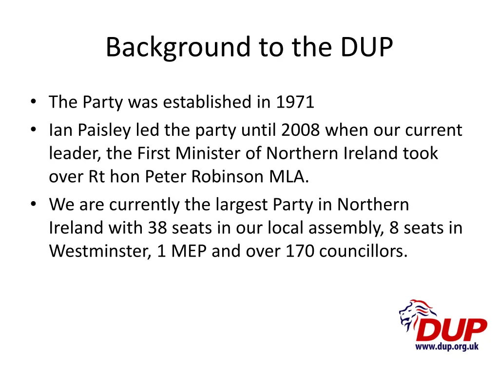 background to the dup