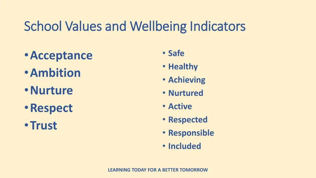 school values and wellbeing indicators school