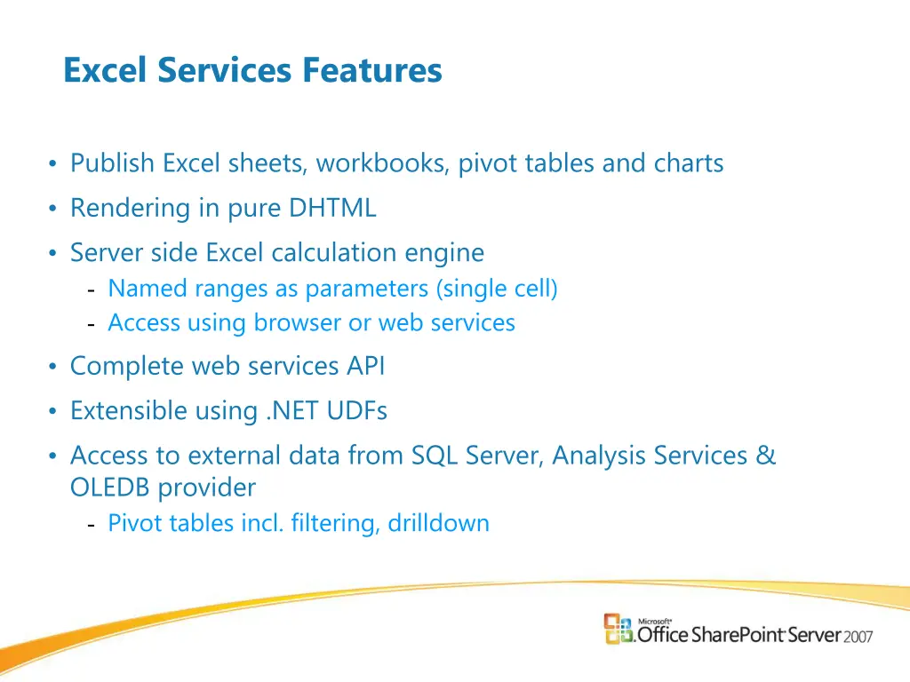 excel services features