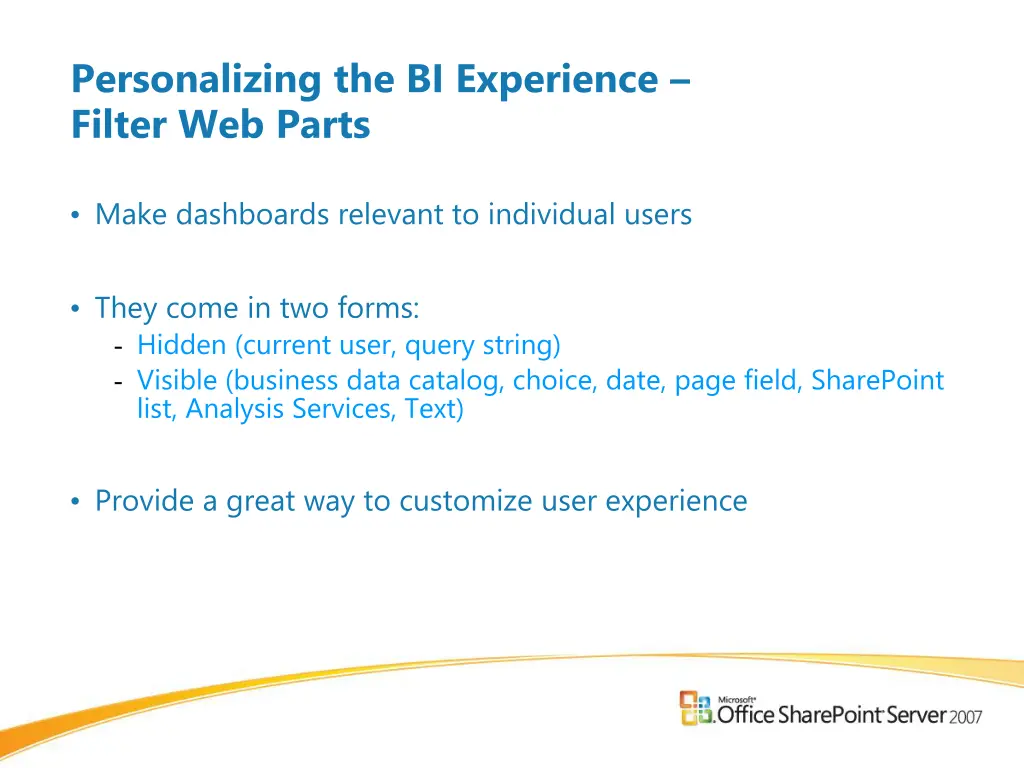 personalizing the bi experience filter web parts