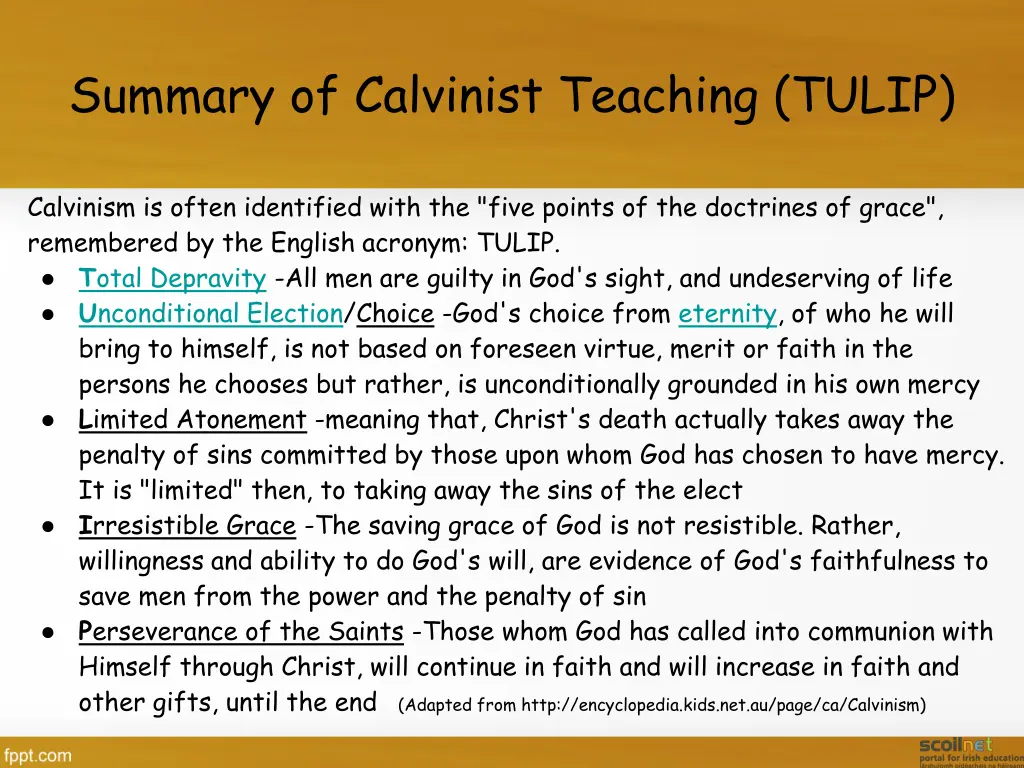 summary of calvinist teaching tulip