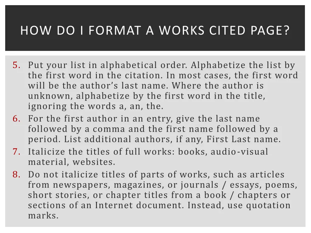 how do i format a works cited page 1