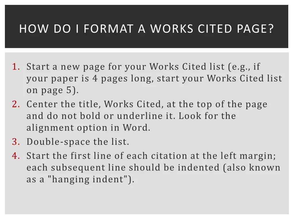 how do i format a works cited page