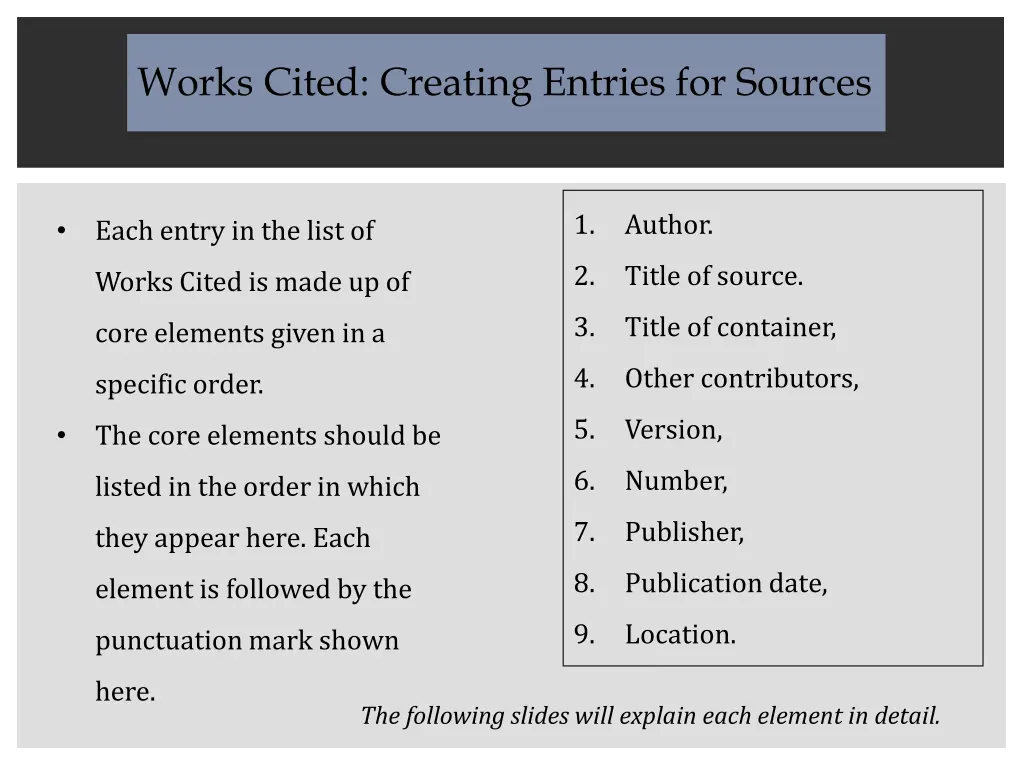 works cited creating entries for sources 1